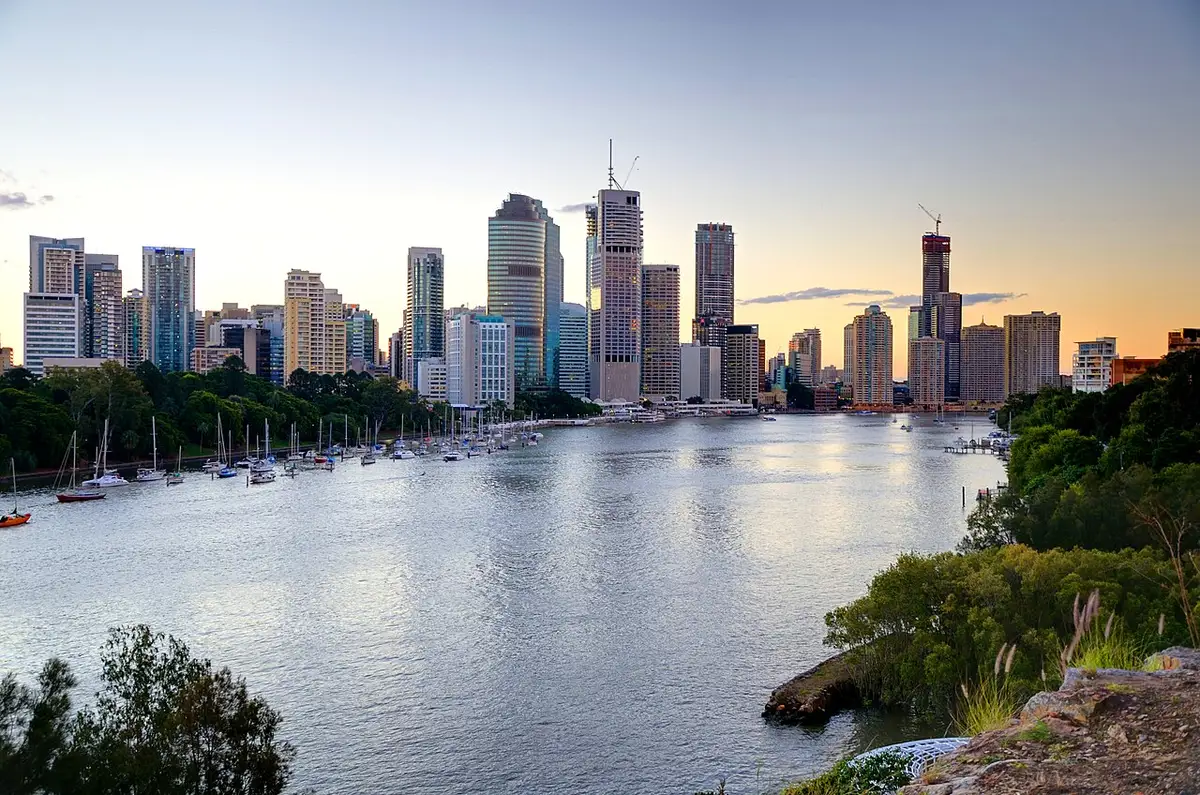 Brisbane CBD skyline and river viewed from Kangaroo Point Cliffs